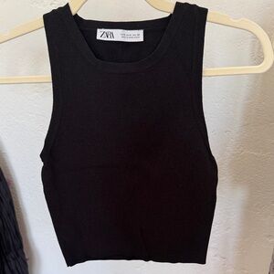 Zara Black Ribbed Cropped Tank